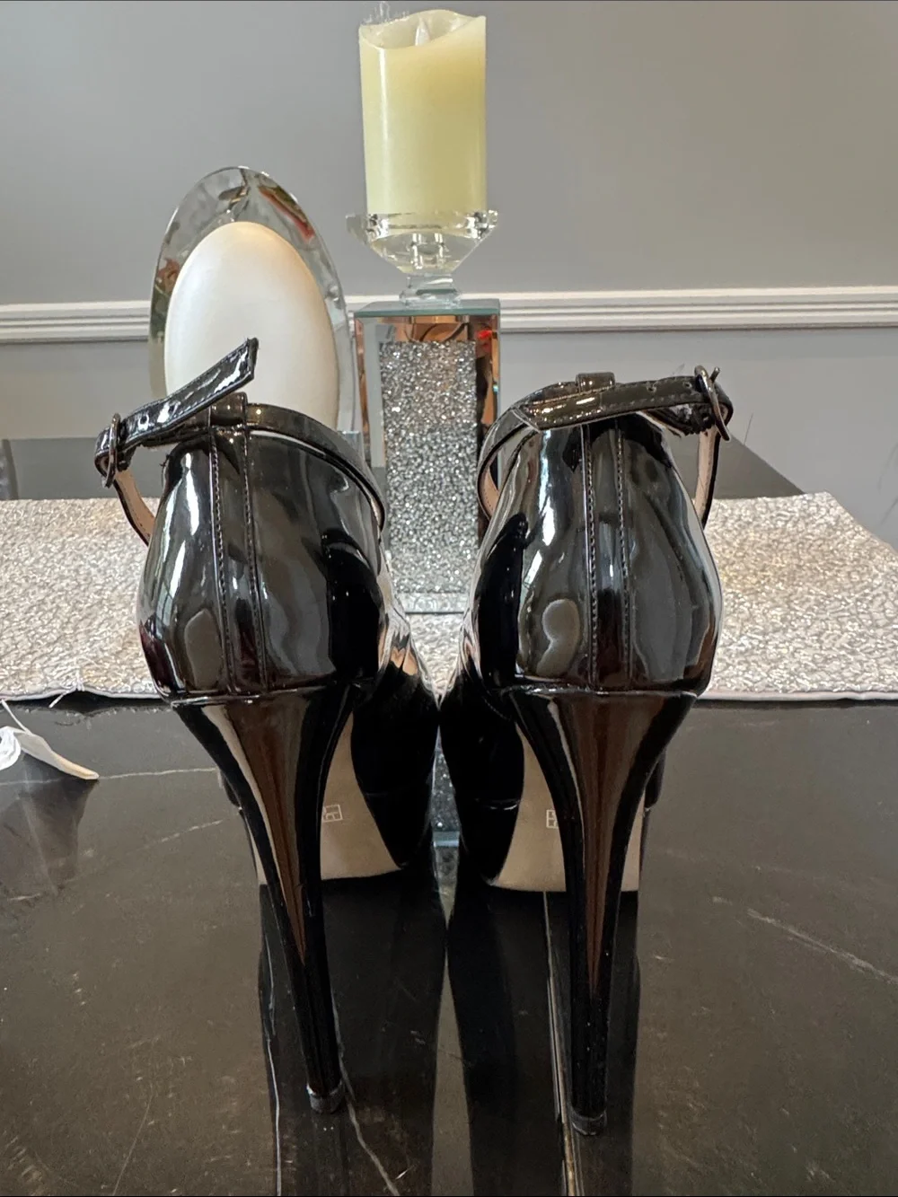 Black Patent Platform Ankle-Strap Pumps by VAYDERNS